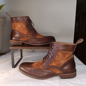 Marc Nolan Belmont Wingtip Boots Mens 10 Brown Leather Suede Brogue Preppy